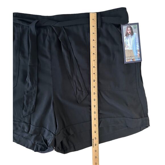Sound Style Women's Soft & Comfy Shorts w/ Tie Belt & Pockets Plus Size 3X Black - Picture 5 of 6